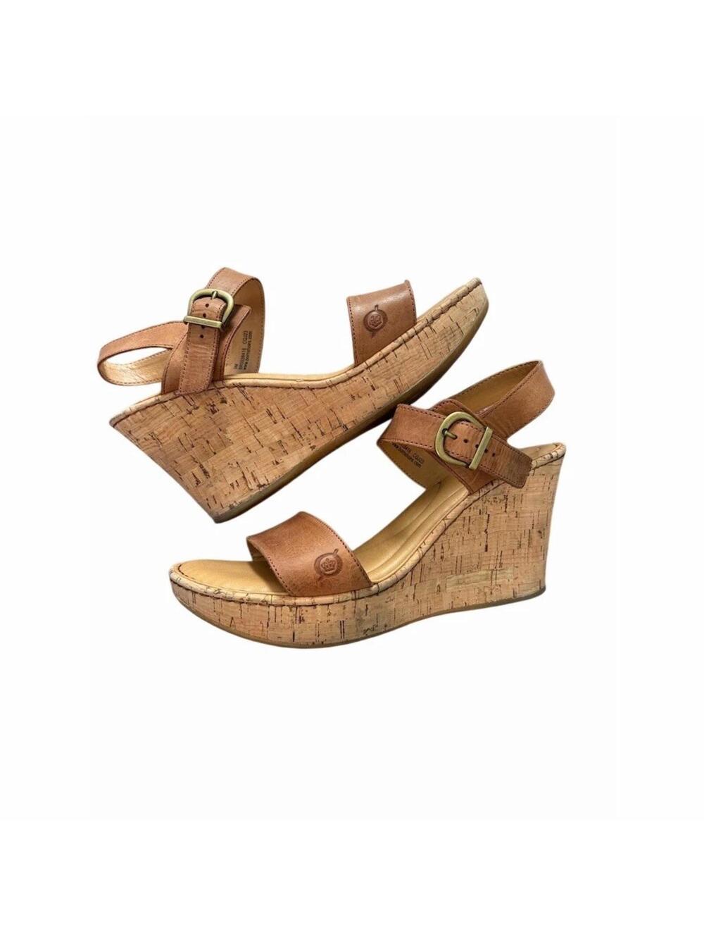 Børn Lenore Womens Platform Wedge Sandals Tan Brown Strappy Size 9